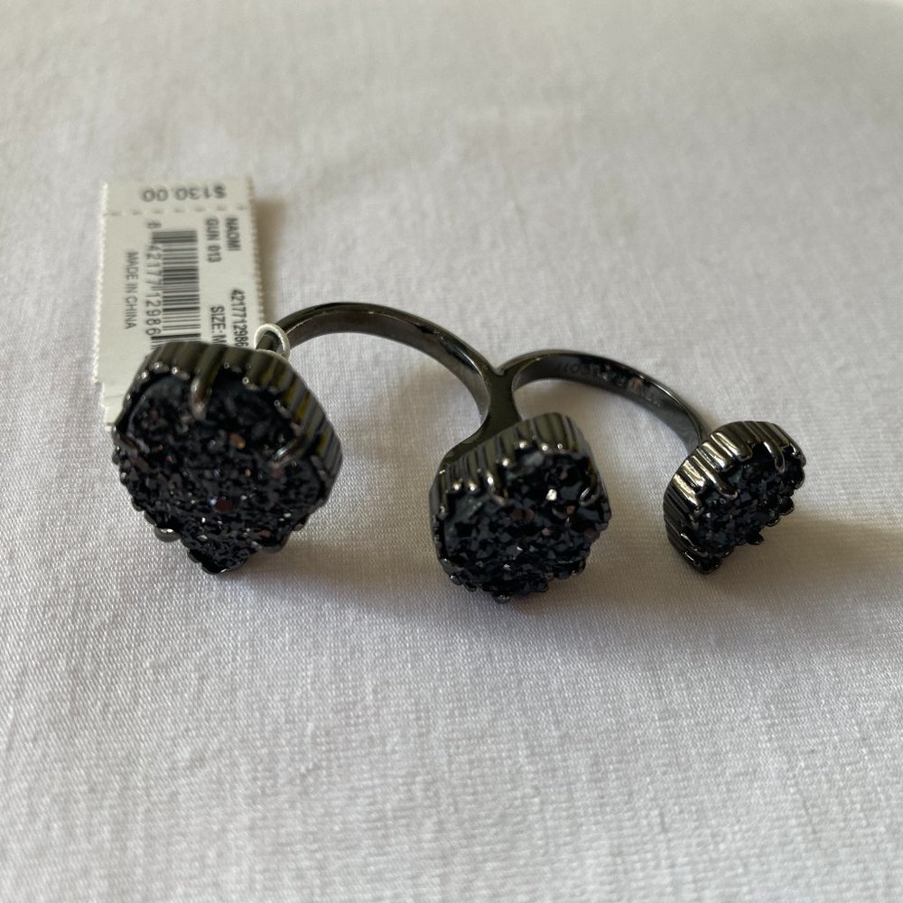 NWT Kendra Scott Naomi double ring, gunmetal, black drusy